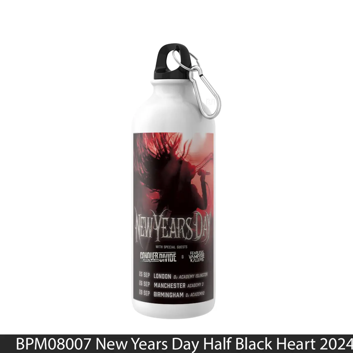 Botol New Years Day Half Black Heart 2024 Uk Tour - Music Sport Bottle